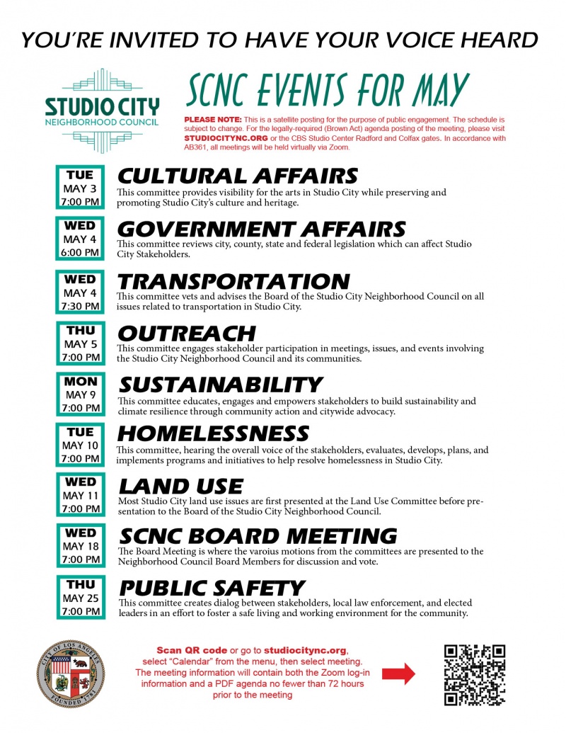 SCNC May Meeting Schedule