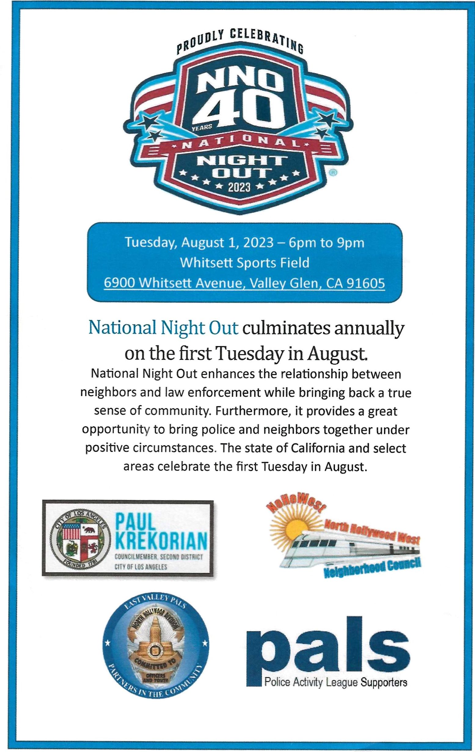 National Night Out Aug. 1st 6-9pm Whitsett Sports Field click for flyer