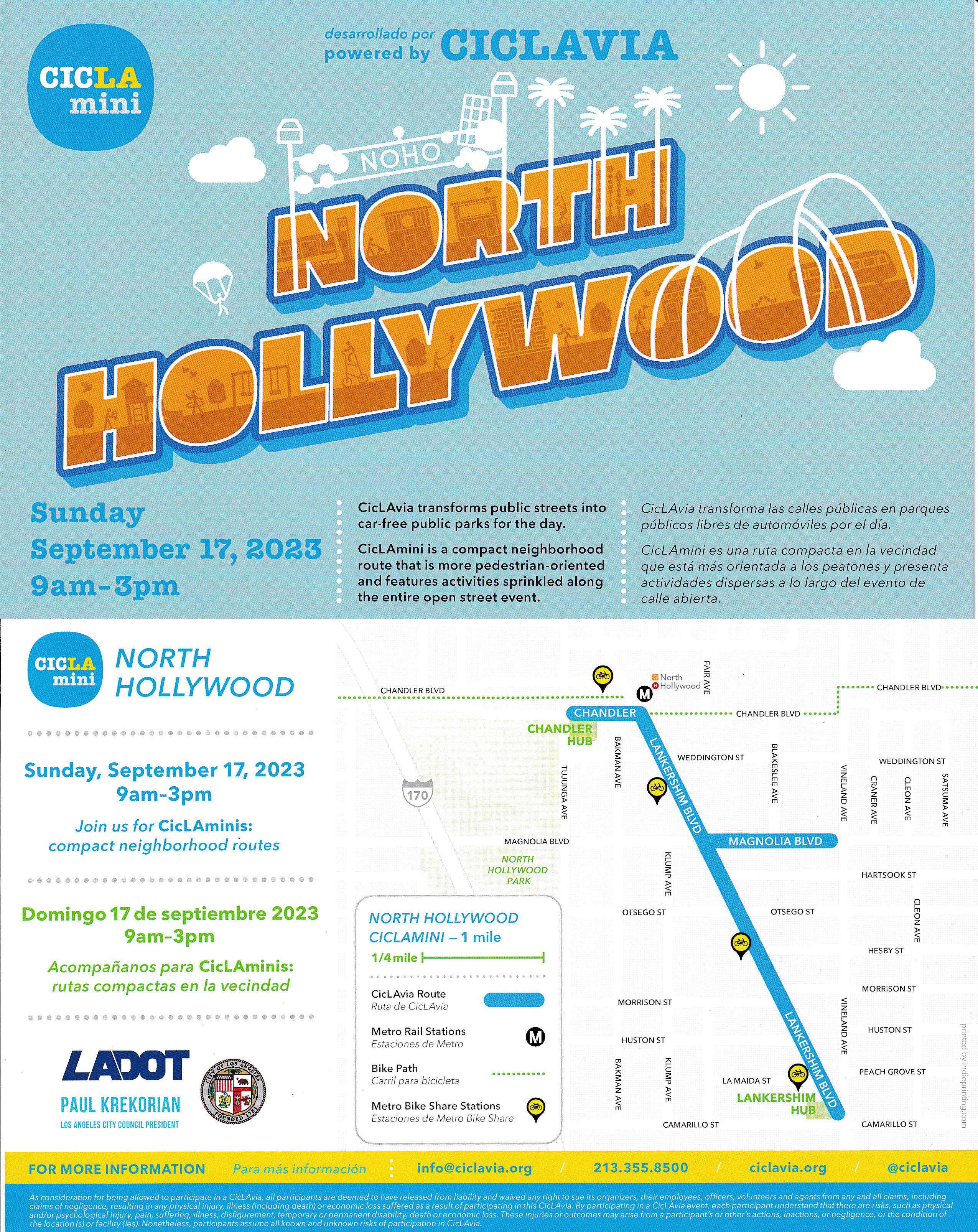 CICLAVIA North Hollywood 9/17/23 9am-3pm click for details