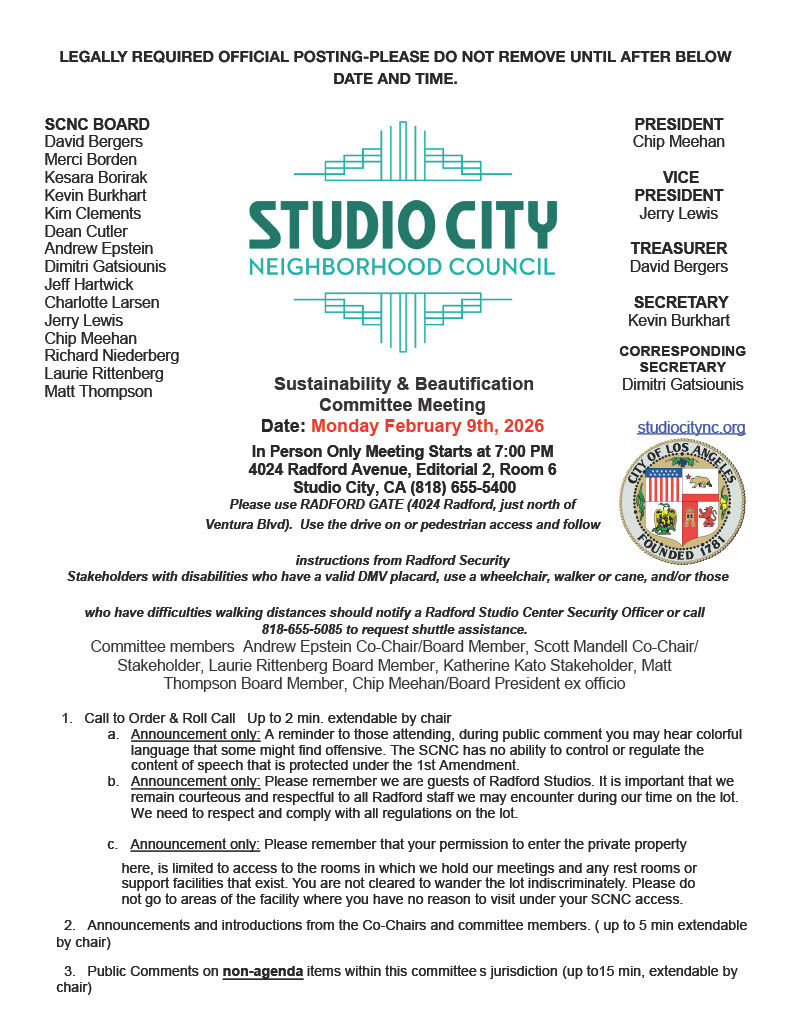 Sustainability Beautification Committee Meeting Monday -- In Person
