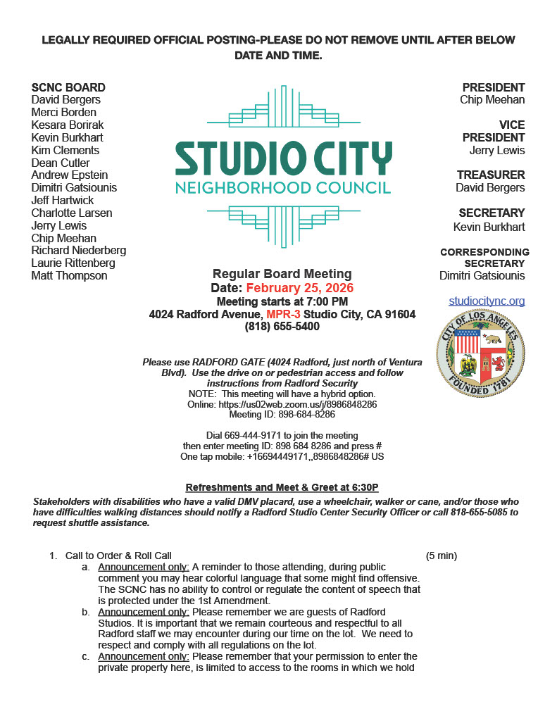 February Board Meeting:  Guest Speaker Council Member Adrin Nazarian