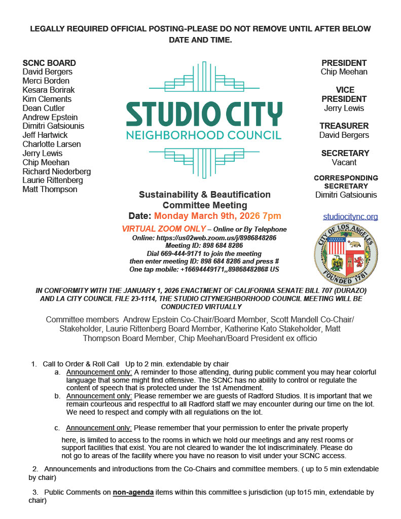 Monday:  Sustainaability and Beautification Committee Meeting
